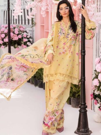 Maria B Lawn 3-Piece Embroidered Suit  Digital Printed Chiffon Dupatta & Printed Trouser | Unstitched | Free Delivery Pakistan