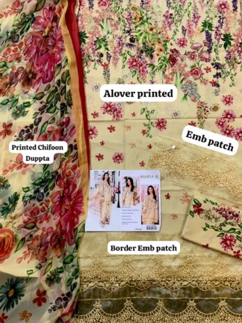 Maria B Lawn 3-Piece Embroidered Suit  Digital Printed Chiffon Dupatta & Printed Trouser | Unstitched | Free Delivery Pakistan