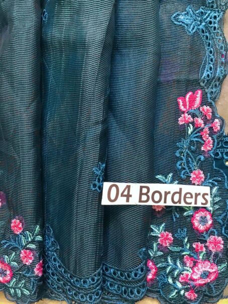 Embroidered front, daman, and sleeve borders from Azure lawn suit