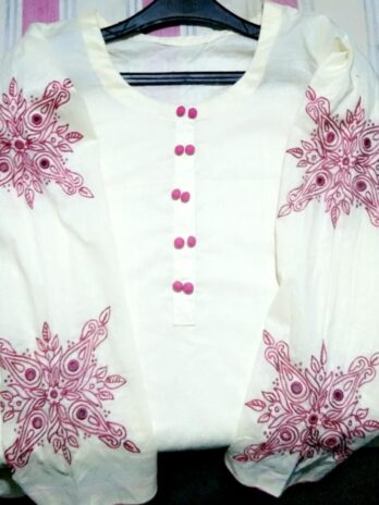 Handmade Embroidered Cotton Fabric Unstitched Material for Kurti