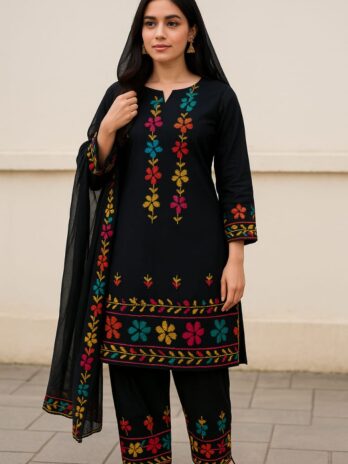 Premium 3-Piece Lawn/Cotton Embroidered Dress – Cross Stitch Design with Heavy Indian Chiffon Dupatta