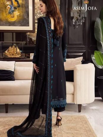 Asim Jofa Luxury Chiffon 3PC Embroidered Suit with Heavy Spangle Work & Dupatta