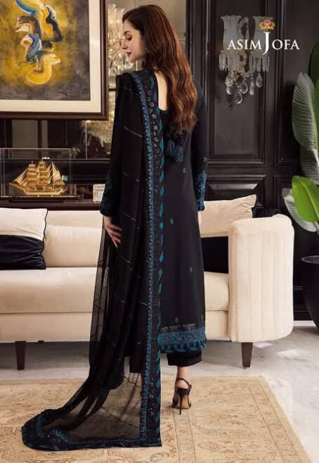 Asim Jofa Luxury Chiffon 3PC Embroidered Suit with Heavy Spangle Work & Dupatta - Image 2
