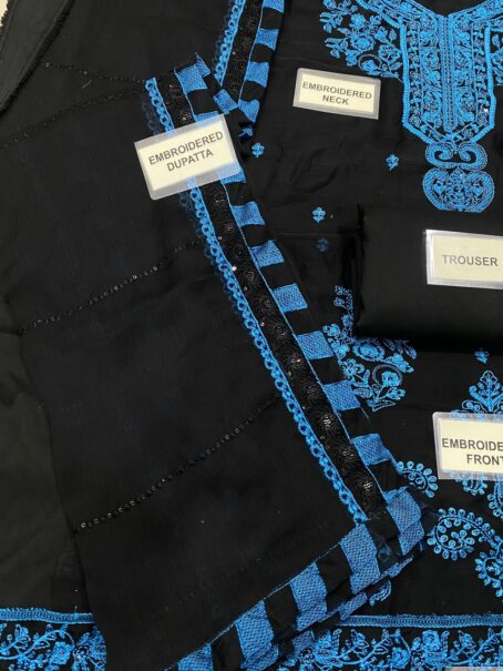 Chiffon dupatta with heavy spangle embroidery and four side border from Asim Jofa luxury chiffon embroidered 3 piece suit