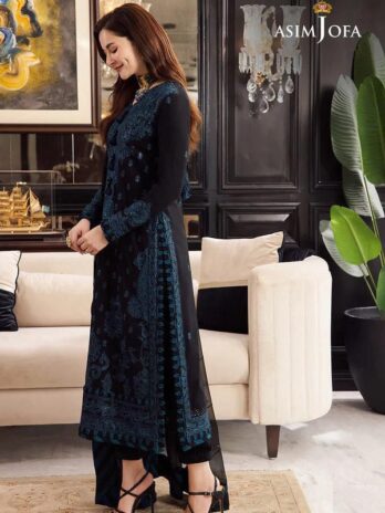 Asim Jofa Luxury Chiffon 3PC Embroidered Suit with Heavy Spangle Work & Dupatta